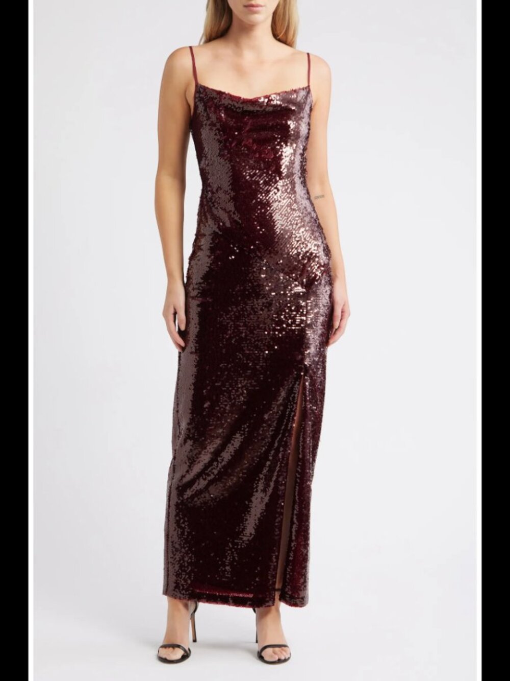 Julia Jordan Wine Sequin Cowl Neck Maxi Dress 6 Formal NWT